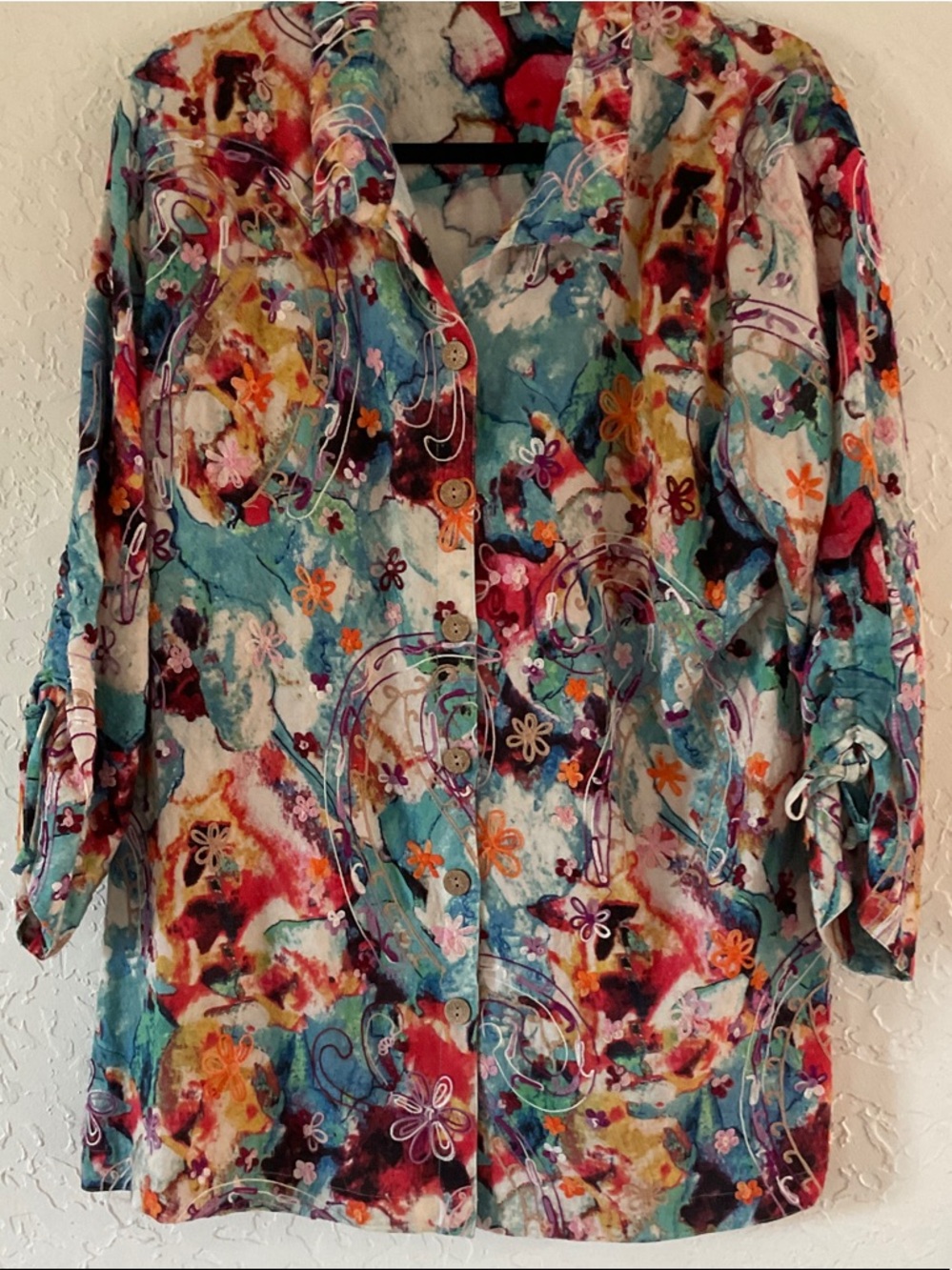 John Mark Multicolor Floral Button-Front Blouse Size XL